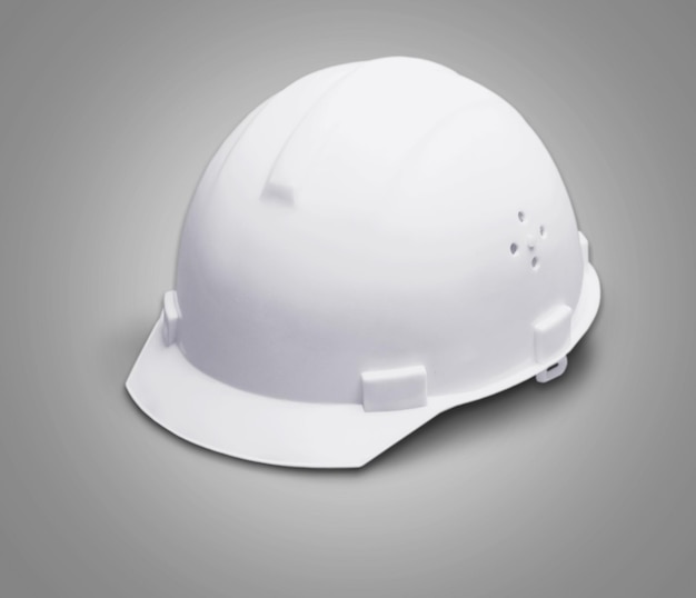 Photo white helmet on grey background close up