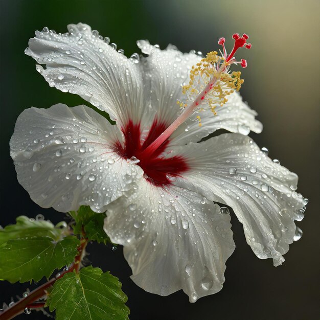 a white hibiscus flower with rain drops on it