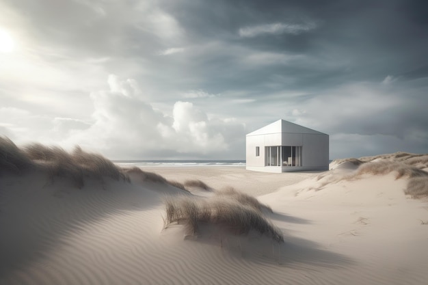 a white home perched on the sand dunes of the seashore