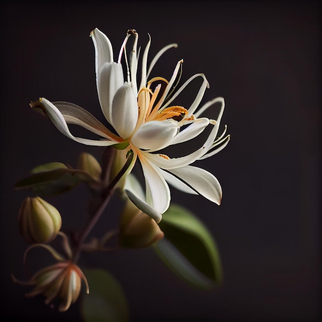 white honeysuckle flower in dark background