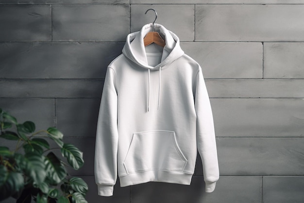 White hoodie hanging on a wall