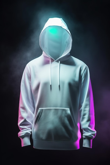 White Hoodie Mockup with an Electrifying Background Infused with Neon Light Effects