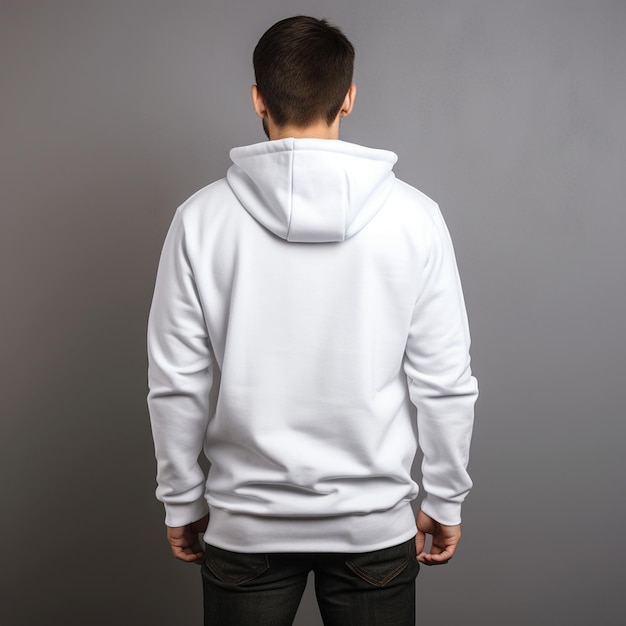 White hoodie rear view minimal fashion apparel