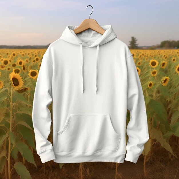 Photo white hoodie on sunflowers background