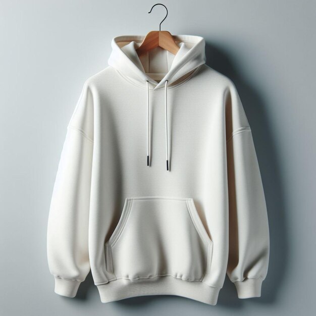 a white hoodie with a brown tag on it