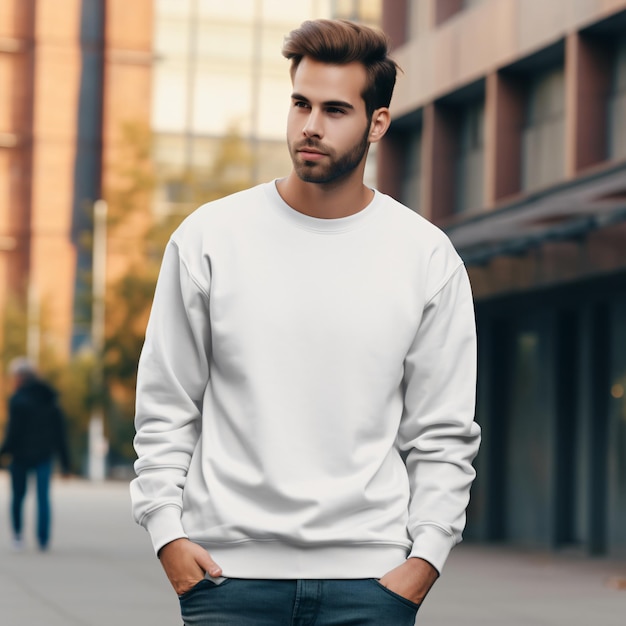 white hoodie with caucasian man shirt for design Fashionable clothes for branding advertising mix of