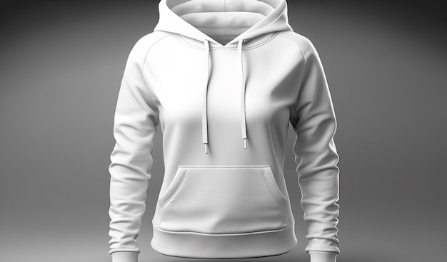 A white hoodie with the word hoodie on it