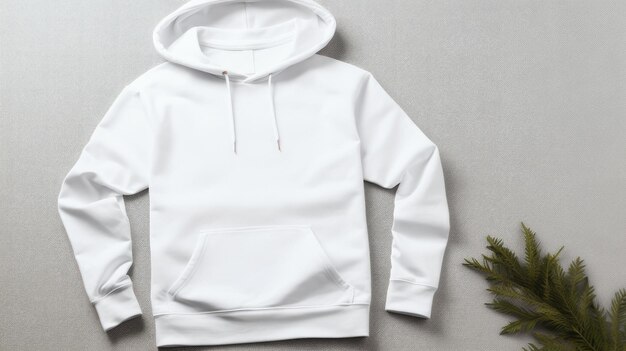 a white hoodie with a zipper on the left side.