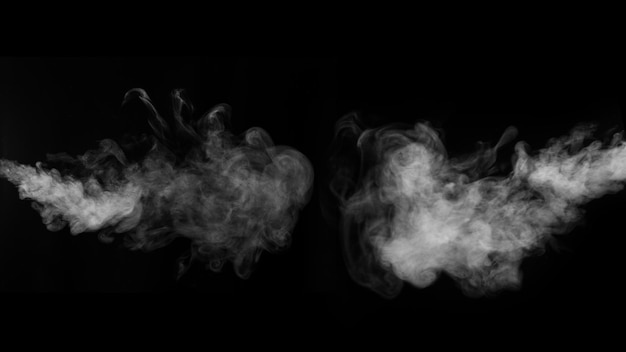 White horizontal smoke collection on black background fog or\
smoke set isolated on black background white cloudiness mist or\
smog background