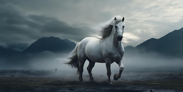 A white horse in a field of grass generative ai