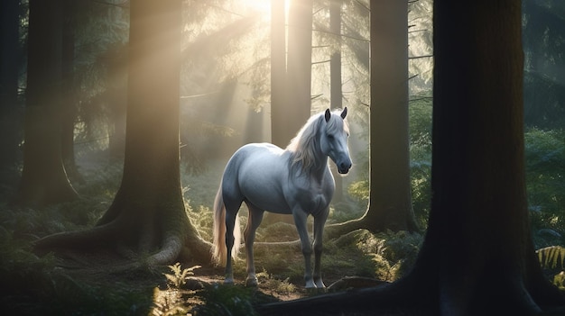 White horse in the forest wallpapers and images wallpapers