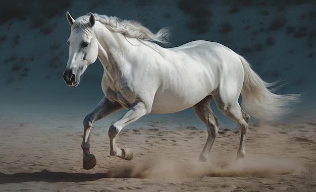 White horse galloping in the desert Illustration AI GenerativexA