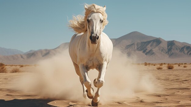 砂漠を走る白い馬