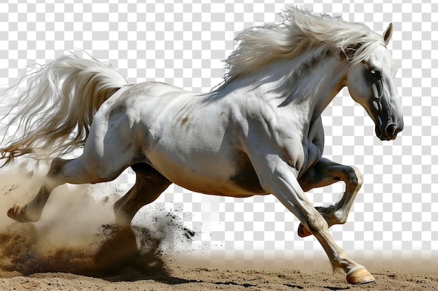 白い馬が透明な背景で孤立して走っている