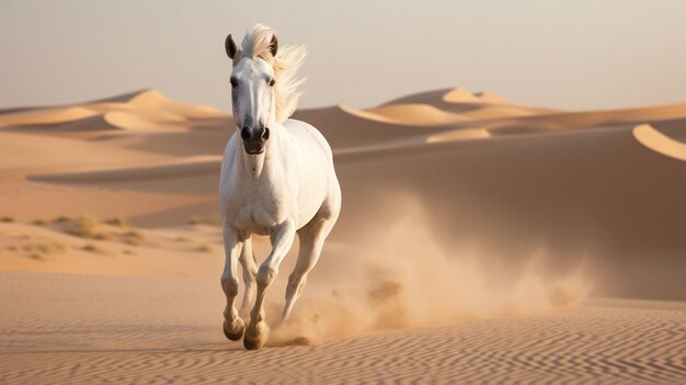 Photo a white horse runs in the desert