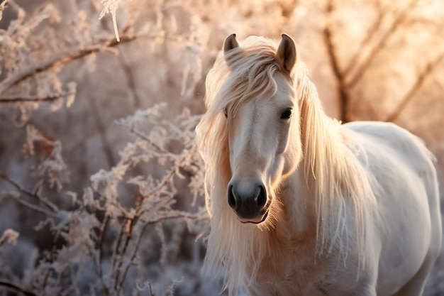 冬の森の白い馬