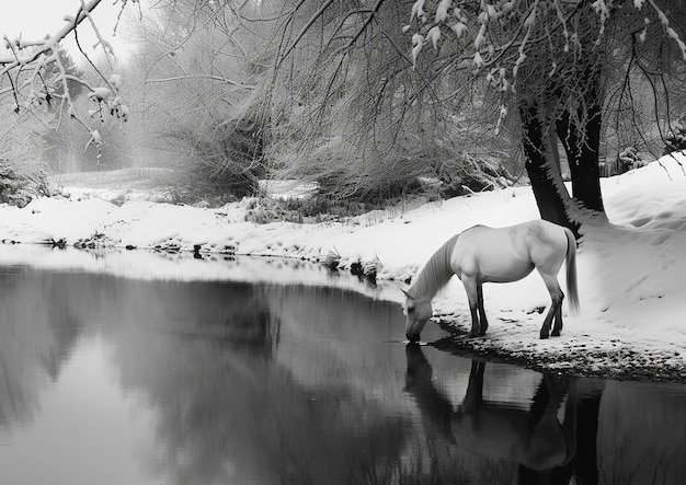 White Horse Winter Snow Naturalistic Beautiful