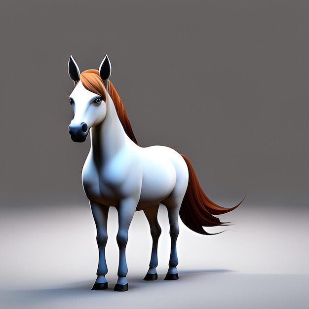 a white horse with a brown mane in 3d