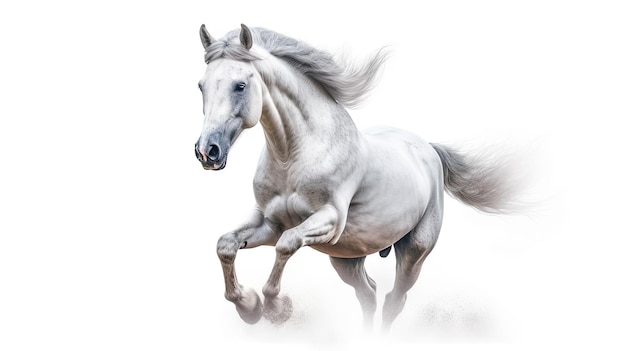 A white horse with a long mane