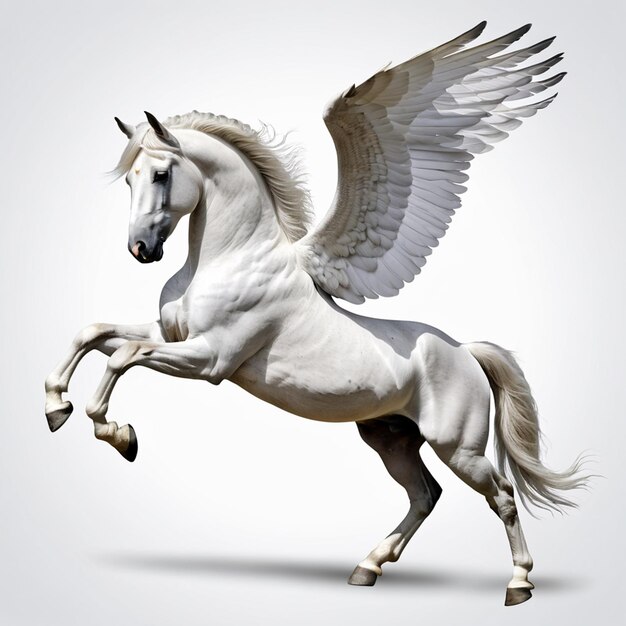 White horse with wings isolated on white background 3d rendering