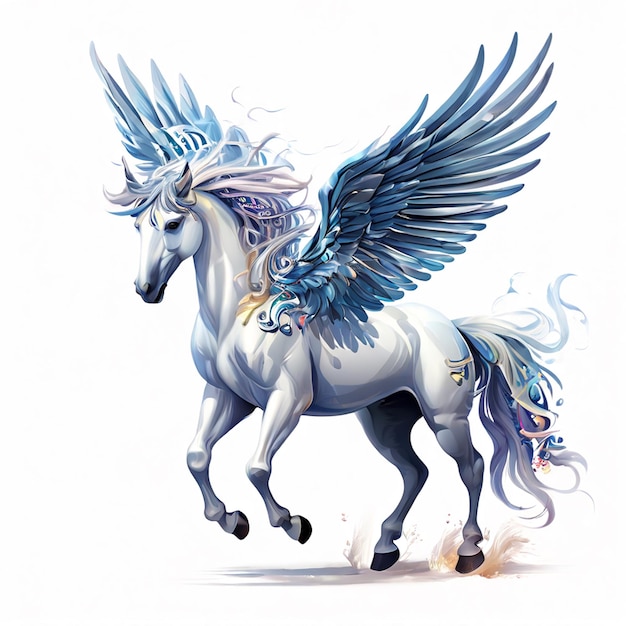 Photo white horse with wings and ornament on white background vector illustration