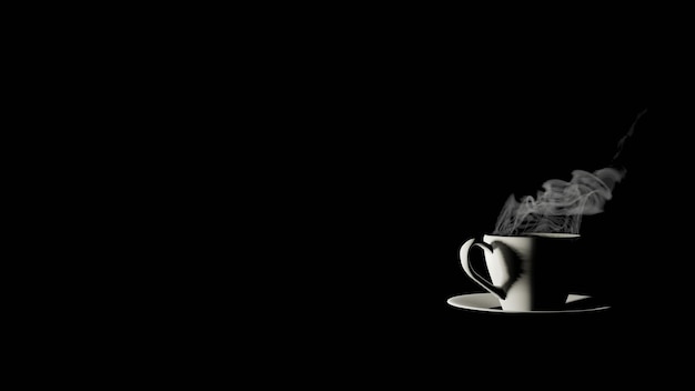ハートのシンボルのようなハンドルとその影を持つ白いコーヒーカップからの白い熱い蒸気