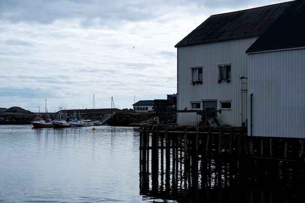 White house by the sea in lofoten islands