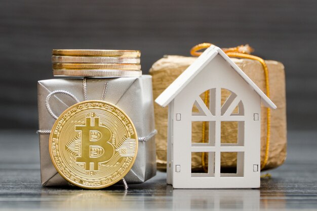 White house, coin Bitcoin and gifts