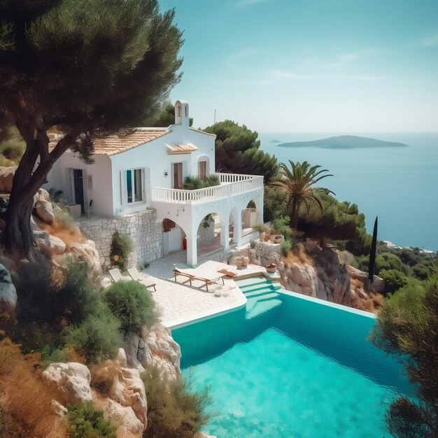 White house with pool and stunning sea view