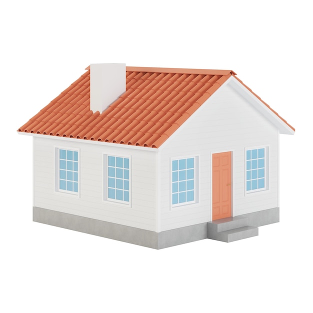 White house with red tiles icon. 3D illustration.