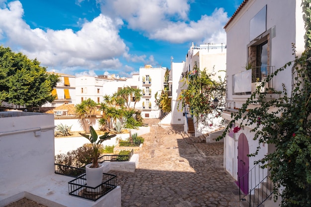 White houses in the old town of ibiza balearic islands eivissa