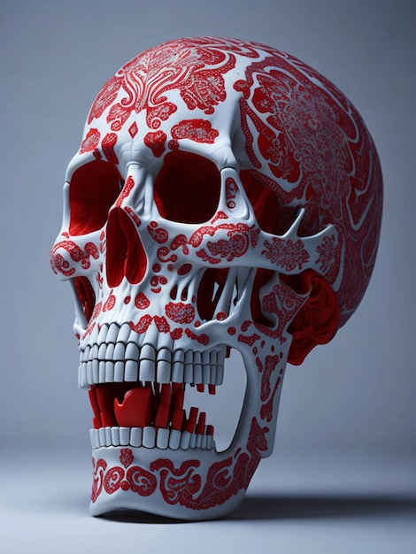 White Human skull with color Delft around skull