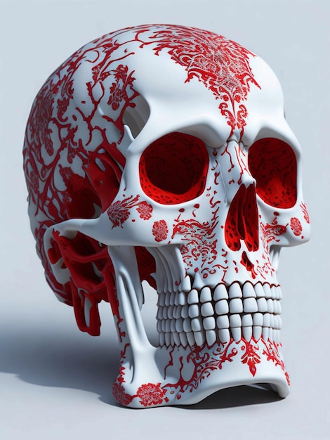 White Human skull with color Delft around skull
