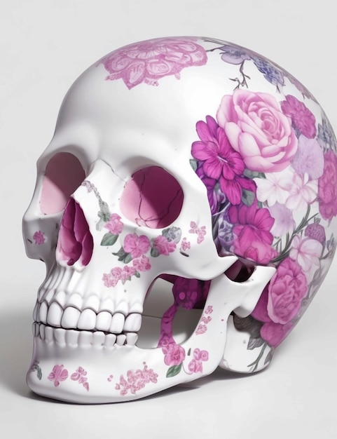 White Human skull with color Delft around skull