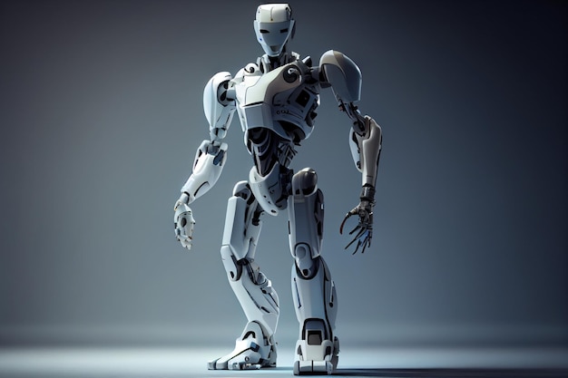 A white humanoid robot image on a blurred background AI Generated