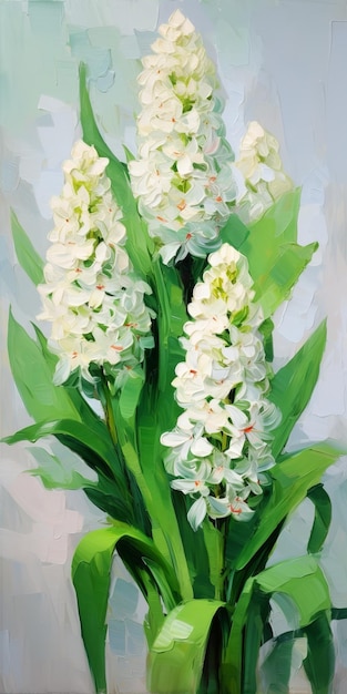 白いヒアシンスの花 詳細な植物学的イラスト ウハドの油絵