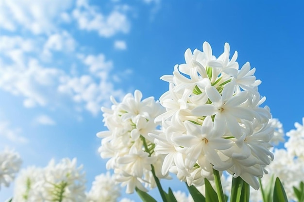 写真 空の上の白いヒアシンスの花