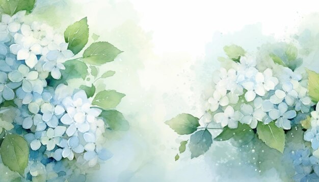 White Hydrangea Watercolor Floral Background