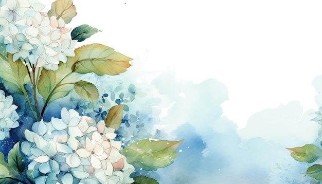 White Hydrangea Watercolor Floral Background