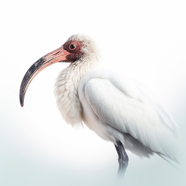 White ibis Threskiornis isolated on white closeup a water bird with a long curved beak close up