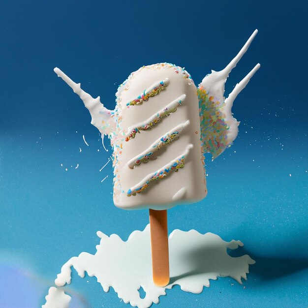 Фото Белое мороженое pop без палочек с всплеском на синем фоне генеративный ай
