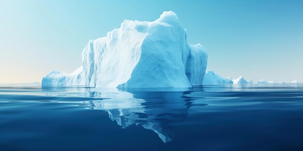 White Iceberg floating in clear blue water sea under and above water Global Warming Generative