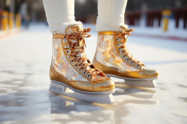 white iceskating on a ice arena winter activities concept