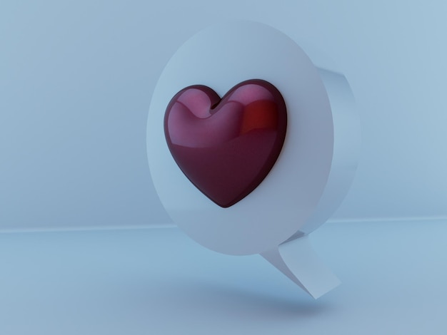 흰색 바탕에 튀어나온 큰 붉은 심장이 있는 흰색 아이콘. 3d 렌더링입니다. 3d 그림