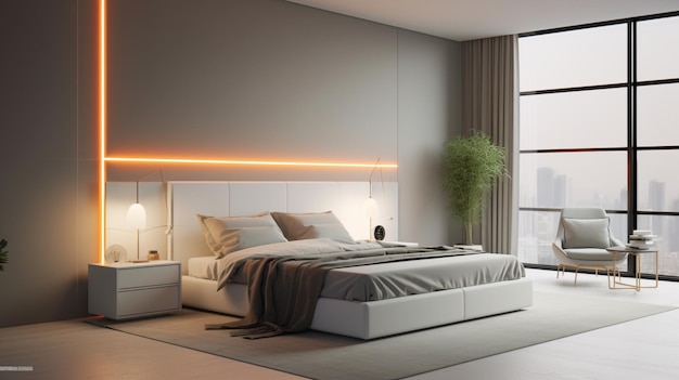 White industrial bedroom ideas led light interior design AI Generated art