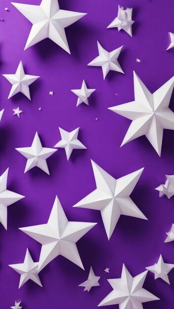 White inflated stars on a purple background 3d rendering illustration