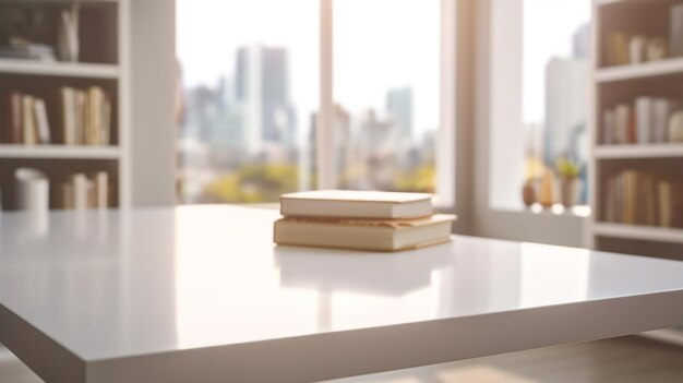 Photo white interior background office copy space with cup table and decoration