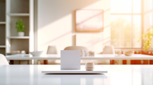 Photo white interior background office copy space with cup table and decoration