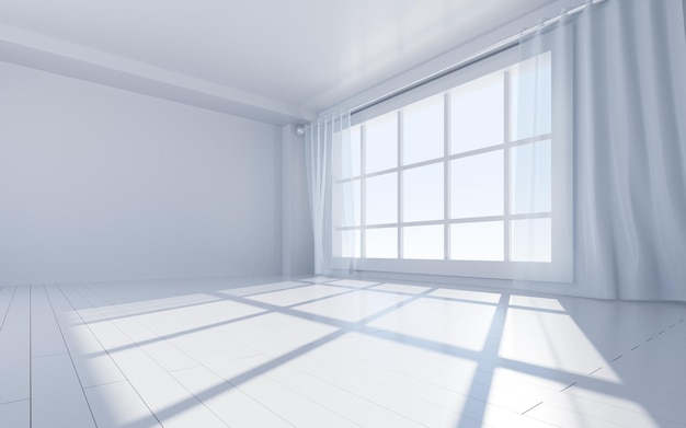 White interior building with windows 3d rendering Digital drawing