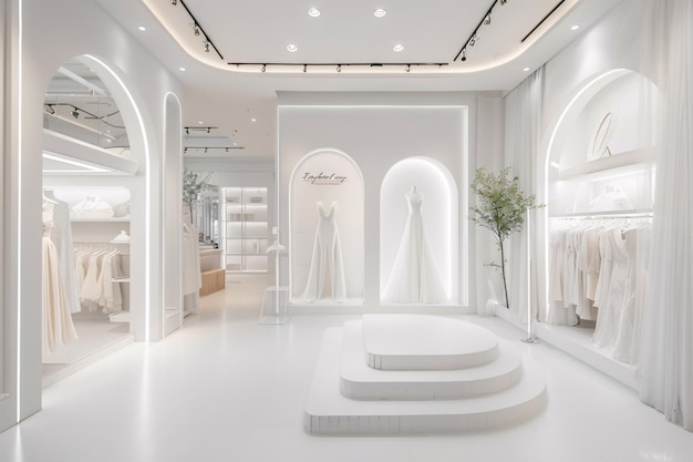 White interior of store with wedding dresses